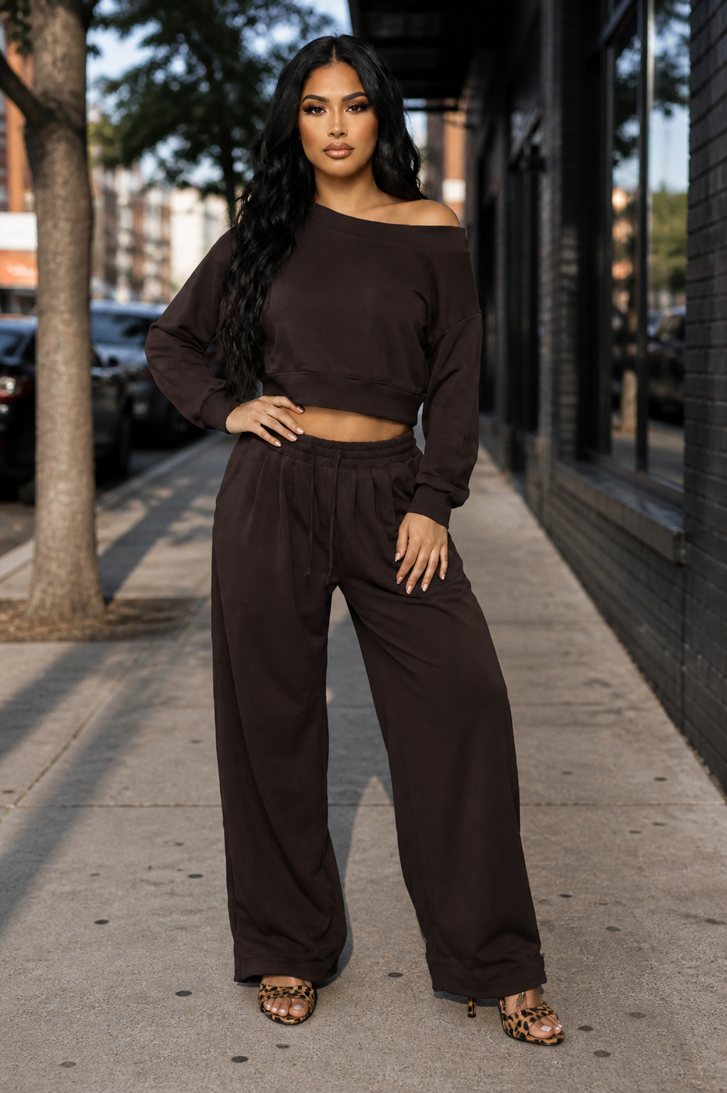 Mocha Lounge Wide-Leg Set